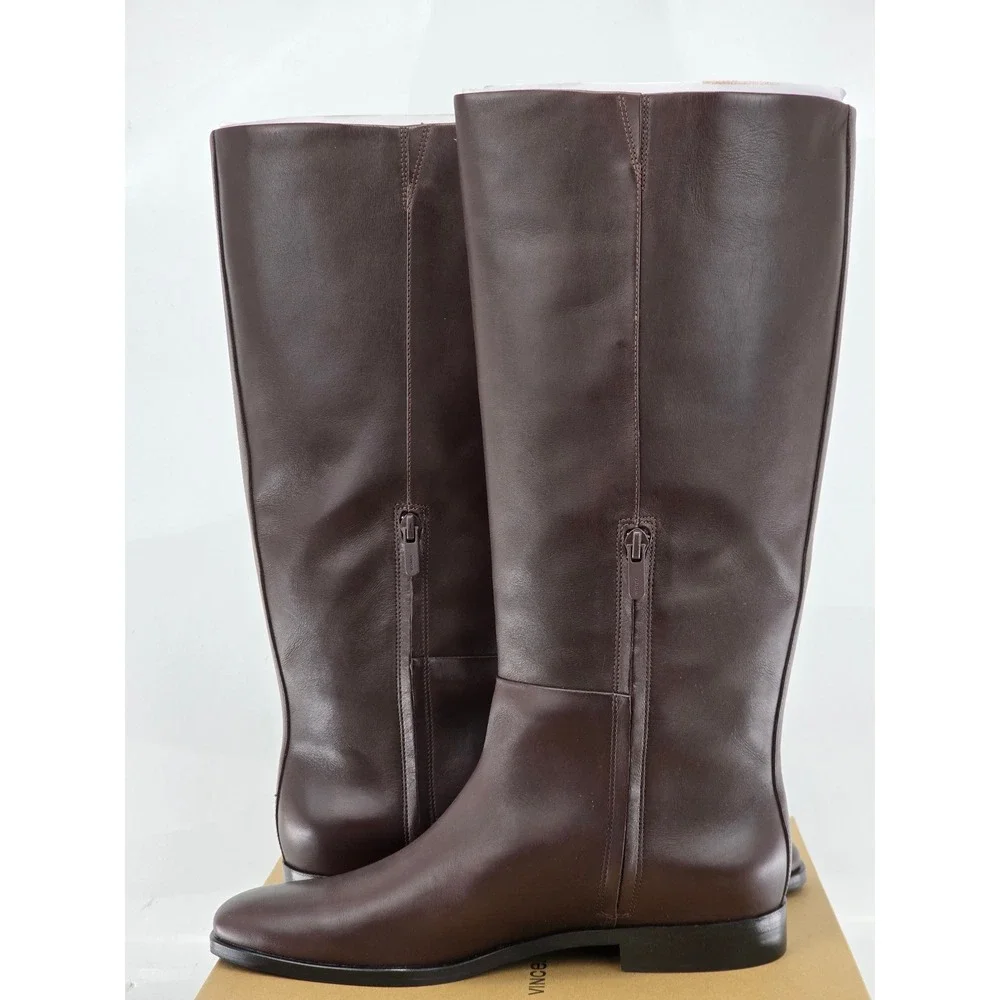 Vince Martell Knee High Boots Women Size 9 Brown Leather Wide Calf - New